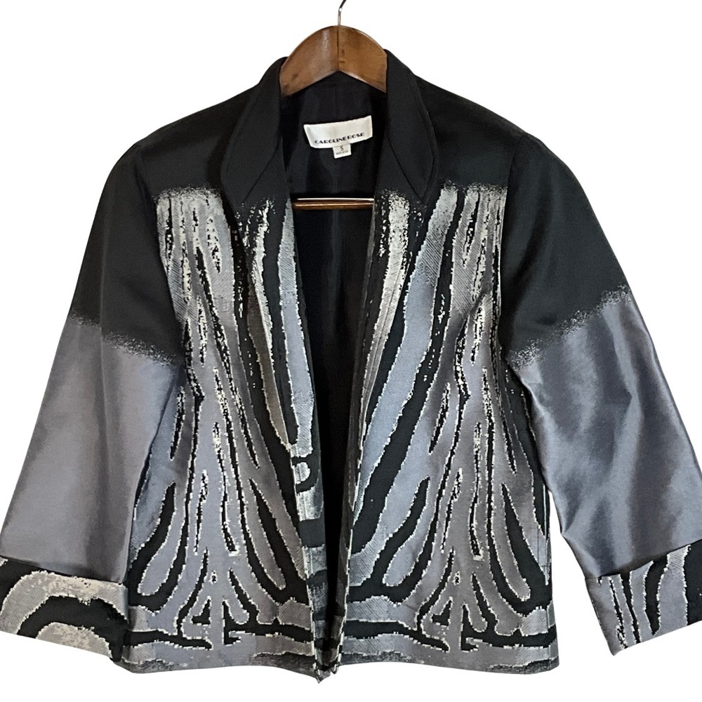 Carolina Rose Blazer Size S Vintage Black and Gray Open Front